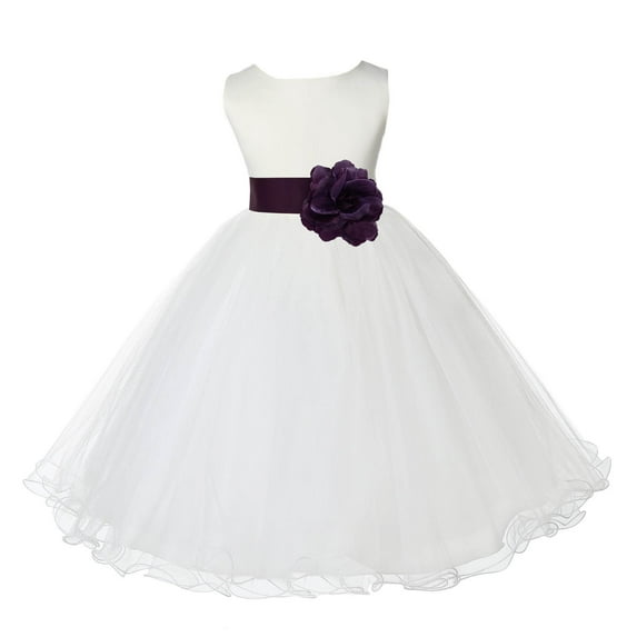 Ekidsbridal Satin Ivory Plum Tulle Rattail Flower Girl Dress for Baptism Wedding Mini Bridal Gown 829T S