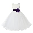 thumbnail image 1 of Ekidsbridal Satin Ivory Purple Tulle Rattail Edge Flower Girl Dresses for Communion Baptism Christening Gown Wedding Pageant 829S S, 1 of 2