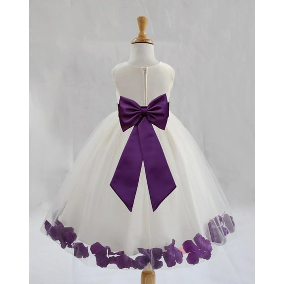 Ekidsbridal Satin Ivory Purple Tulle Rose Petal Flower Girl Dress Christmas Party Bridesmaid Holiday Wedding Pageant Birthday 302T 6