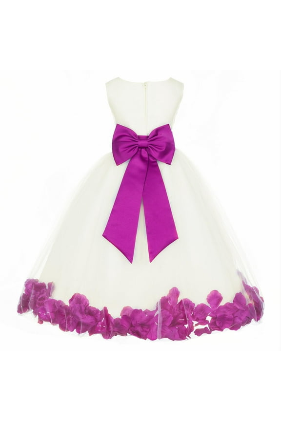 Satin Ivory Raspberry Tulle Rose Petal Flower Girl Dress Christmas Party Bridesmaid Holiday Wedding Pageant Birthday 302T 8