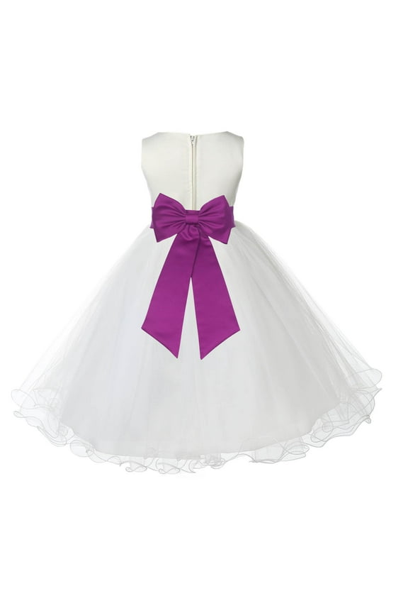 Satin Ivory Raspberry Tulle Rattail Flower Girl Dress for Baptism Wedding Mini Bridal Gown 829T 4