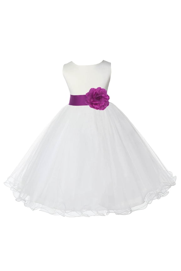Satin Ivory Raspberry Tulle Rattail Edge Flower Girl Dresses for Communion Baptism Christening Gown Wedding Pageant 829S 2