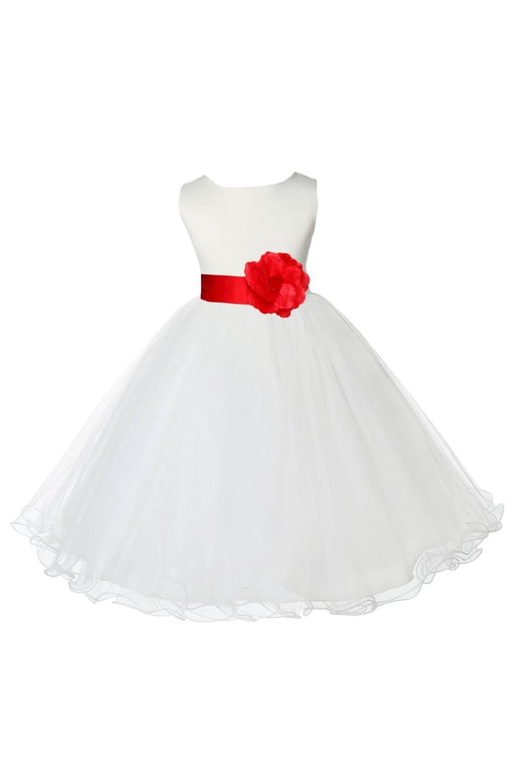 Satin Ivory Red Tulle Rattail Flower Girl Dress for Baptism Wedding Mini Bridal Gown 829T 4