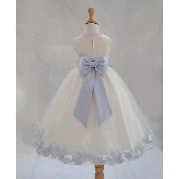 Ekidsbridal Satin Ivory Silver Tulle Rose Petal Flower Girl Dress Christmas Party Bridesmaid Holiday Wedding Pageant Birthday 302T 8