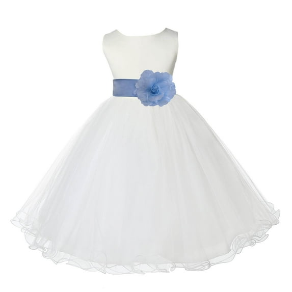 Ekidsbridal Satin Ivory Sky Blue Tulle Rattail Edge Flower Girl Dresses for Communion Baptism Christening Gown Wedding Pageant 829S M