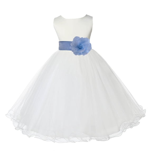 Ekidsbridal Satin Ivory Sky Blue Tulle Rattail Flower Girl Dress for Baptism Wedding Mini Bridal Gown 829T 4