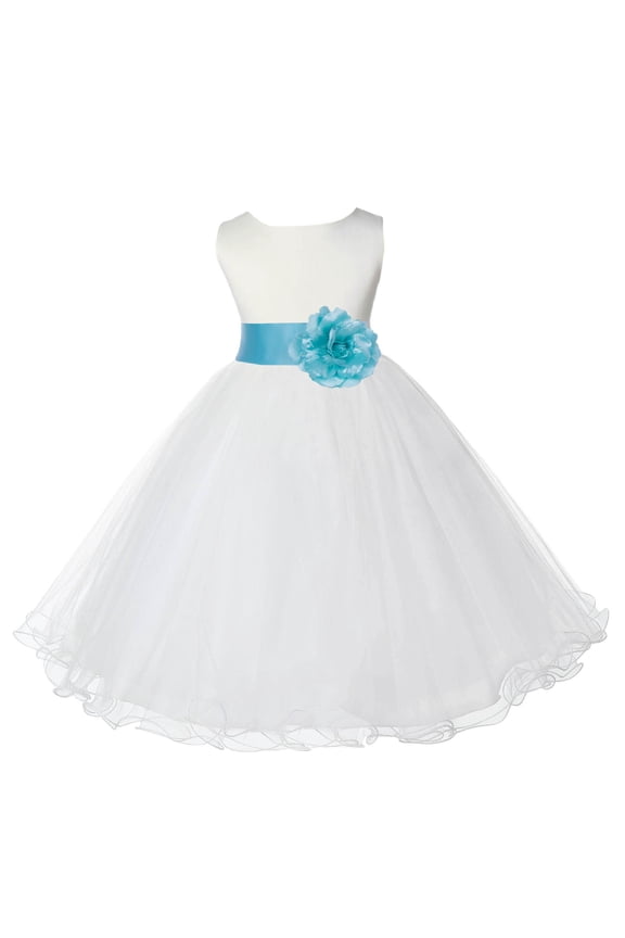 Satin Ivory Spa Blue Tulle Rattail Edge Flower Girl Dresses for Communion Baptism Christening Gown Wedding Pageant 829S 10