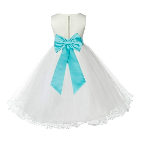Ekidsbridal Satin Ivory Tiffany Tulle Rattail Flower Girl Dress for Baptism Wedding Mini Bridal Gown 829T 2