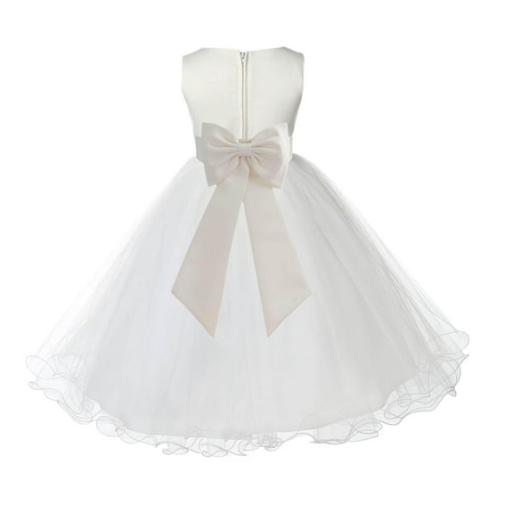 Ekidsbridal Satin Ivory Tulle Rattail Flower Girl Dress for Baptism Wedding Mini Bridal Gown 829T S