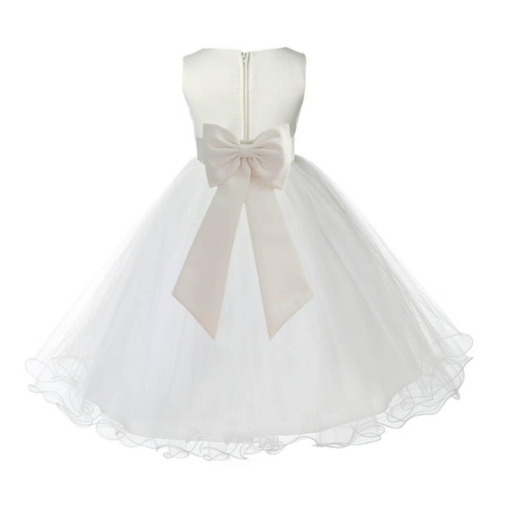 Ekidsbridal Satin Ivory Tulle Rattail Flower Girl Dress for Baptism Wedding Mini Bridal Gown 829T S