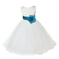 thumbnail image 1 of Ekidsbridal Satin Ivory Turquoise Tulle Rattail Edge Flower Girl Dresses for Communion Baptism Christening Gown Wedding Pageant 829S M, 1 of 2