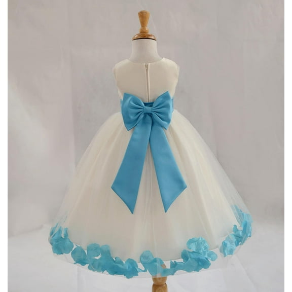 Ekidsbridal Satin Ivory Turquoise Tulle Rose Petal Flower Girl Dress Christmas Party Bridesmaid Holiday Wedding Pageant Birthday 302T 4