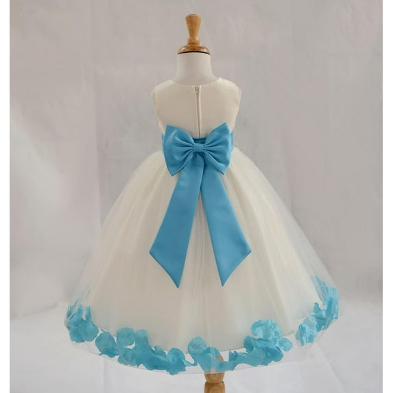 Ekidsbridal Satin Ivory Turquoise Tulle Rose Petal Flower Girl Dress Christmas Party Bridesmaid Holiday Wedding Pageant Birthday 302T S