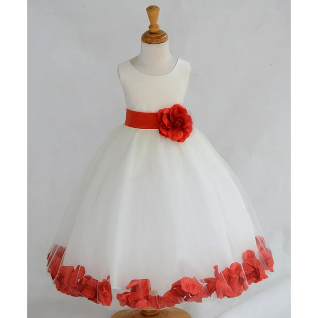 Ekidsbridal Satin Rose Petals Tulle Ivory Flower Girl Dress Junior ...