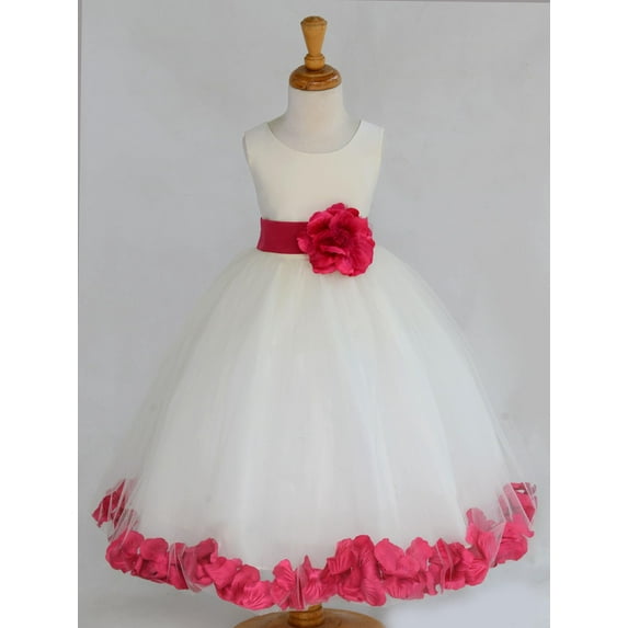 Ekidsbridal Satin Rose Petals Tulle Ivory Flower Girl Dress Junior Bridesmaid Gown Ballroom Pageant 302T 2