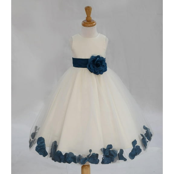 Ekidsbridal Satin Rose Petals Tulle Ivory Flower Girl Dress Junior Bridesmaid Gown Ballroom Pageant 302T 2