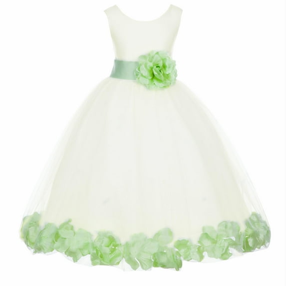 Ekidsbridal Satin Rose Petals Tulle Ivory Flower Girl Dress Junior Bridesmaid Gown Ballroom Pageant 302T 2