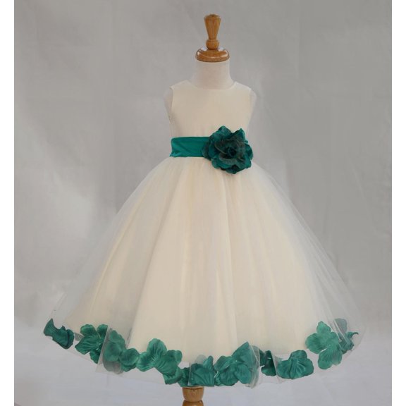 Ekidsbridal Satin Rose Petals Tulle Ivory Flower Girl Dress Junior Bridesmaid Gown Ballroom Pageant 302T 2