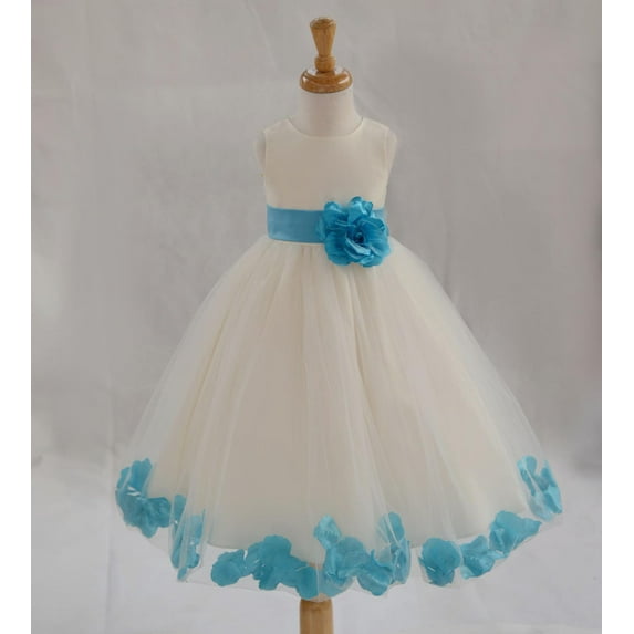 Ekidsbridal Satin Rose Petals Tulle Ivory Flower Girl Dress Junior Bridesmaid Gown Ballroom Pageant 302T 4