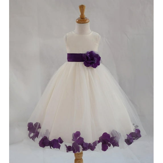 Ekidsbridal Satin Rose Petals Tulle Ivory Flower Girl Dress Junior Bridesmaid Gown Ballroom Pageant 302T M