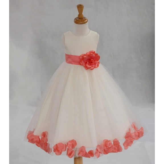 Ekidsbridal Satin Rose Petals Tulle Ivory Flower Girl Dress Junior Bridesmaid Gown Ballroom Pageant 302T M