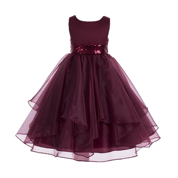Ekidsbridal Asymmetric Ruffled Organza Sequin Flower Girl Dress Birthday Evening Formal Gown 012S 12
