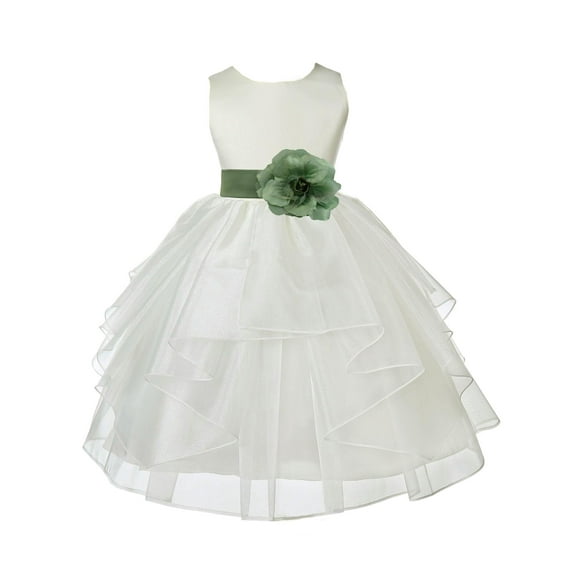 Ekidsbridal Satin Shimmering Organza Ivory Flower Girl Dress Bridesmaid Wedding Pageant Communion Ceremony Birthday Baptism 4613S 12