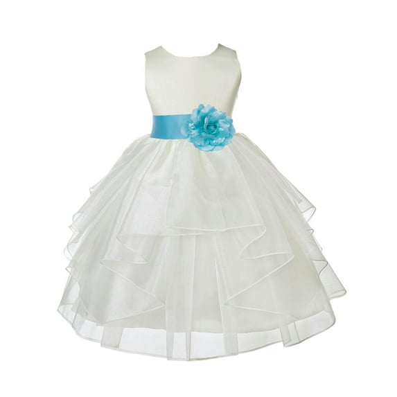 Ekidsbridal Satin Shimmering Organza Ivory Flower Girl Dress Bridesmaid Wedding Pageant Communion Ceremony Birthday Baptism 4613S 2