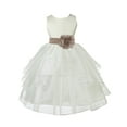 thumbnail image 1 of Ekidsbridal Girl Ceremonial Flower Girl Dress - Knee Length Ivory Organza with Tiebow 4613T-A (Size: S-12), 1 of 2