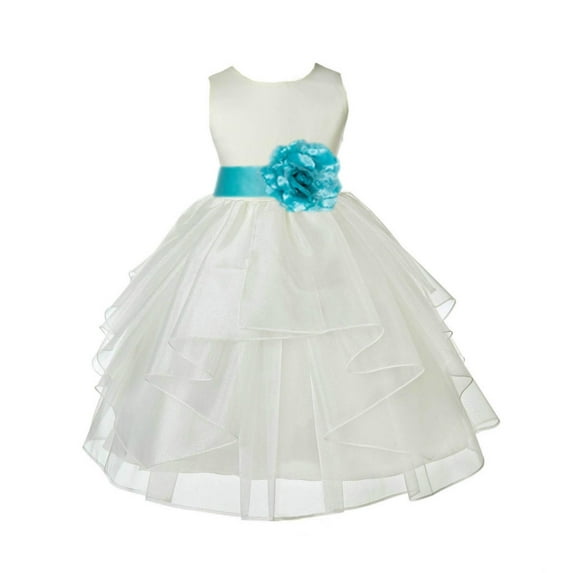 Ekidsbridal Satin Shimmering Organza Ivory Flower Girl Dress Bridesmaid Wedding Pageant Communion Ceremony Birthday Baptism 4613S M