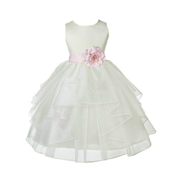 Ekidsbridal Satin Shimmering Organza Ivory Flower Girl Dress Bridesmaid Wedding Pageant Communion Ceremony Birthday Baptism 4613S S