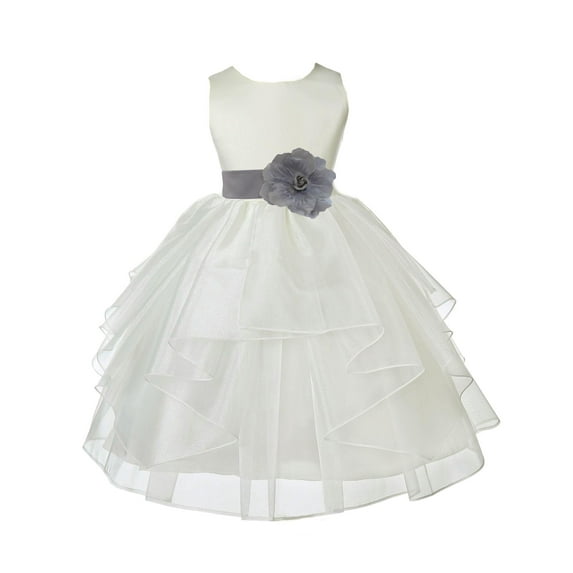 Ekidsbridal Ivory Silver Shimmering Organza Flower Girl Dresses for Toddlers Junior Bridesmaid Beauty Pageant Christening Gown 4613S S