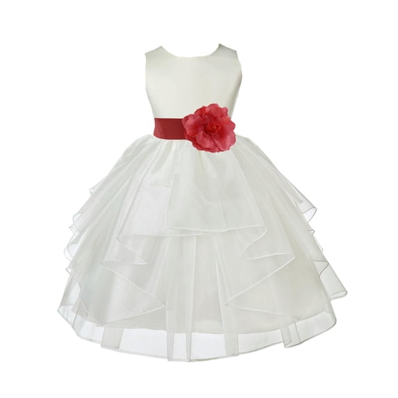 Ekidsbridal Satin Shimmering Organza Ivory Flower Girl Dress Formal Evening Gown Ballroom Dance Recital Church Christening 4613T 2