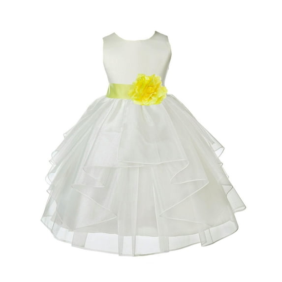 Ekidsbridal Satin Shimmering Organza Ivory Flower Girl Dress Formal Evening Gown Ballroom Dance Recital Church Christening 4613T 4
