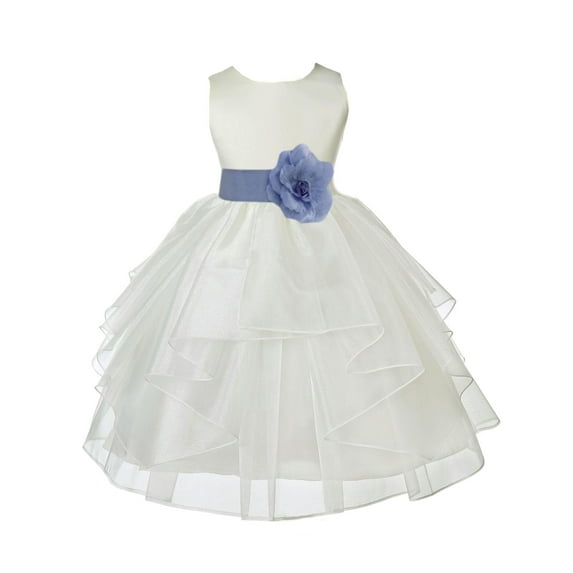 Ekidsbridal Satin Shimmering Organza Ivory Flower Girl Dress Formal Evening Gown Ballroom Dance Recital Church Christening 4613T M