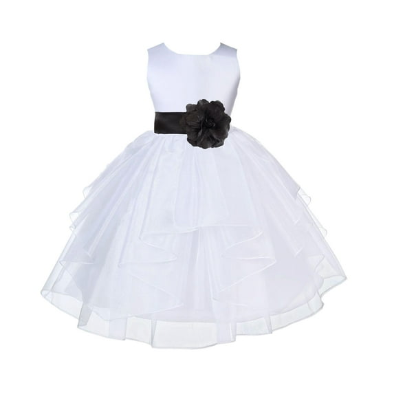 Ekidsbridal Satin Shimmering Organza White Flower Girl Dress Communion Baptism Gown Birthday Formal Evening Father Daughter Dance 4613T 6