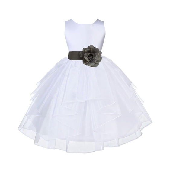 Ekidsbridal Satin Shimmering Organza White Flower Girl Dress Communion Baptism Gown Birthday Formal Evening Father Daughter Dance 4613T 6