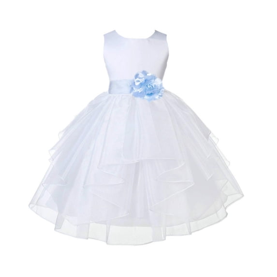 Ekidsbridal White Ice Blue Shimmering Organza Flower Girl Dresses for Toddlers Wedding Beauty Pageant Communion Baptism Gown 4613S M