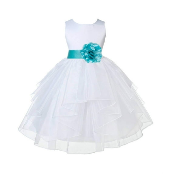 Ekidsbridal Satin Shimmering Organza White Flower Girl Dress Communion Baptism Gown Birthday Formal Evening Father Daughter Dance 4613T M
