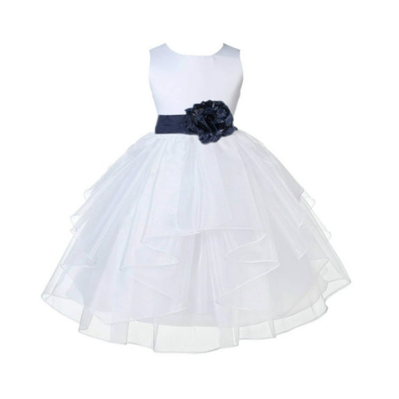 Ekidsbridal Satin Shimmering Organza White Flower Girl Dress Junior Pageant Wedding Bridesmaid Pretty Princess Christening Gown 4613S 12