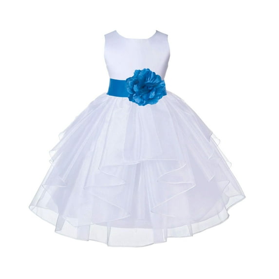 Ekidsbridal Satin Shimmering Organza White Flower Girl Dress Junior Pageant Wedding Bridesmaid Pretty Princess Christening Gown 4613S 12
