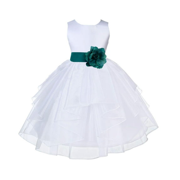 Ekidsbridal White Oasis Shimmering Organza Flower Girl Dress Junior Bridesmaid Wedding Pageant Communion Baptism Gown 4613T 2