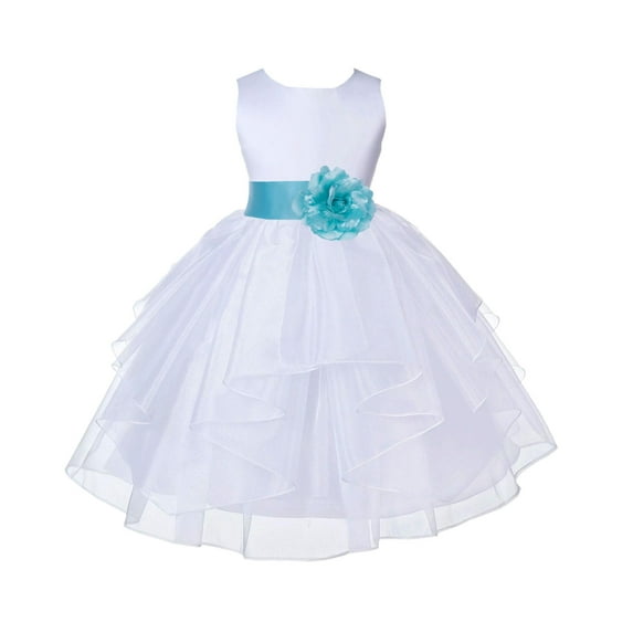 Ekidsbridal Satin Shimmering Organza White Flower Girl Dress Junior Pageant Wedding Bridesmaid Pretty Princess Christening Gown 4613S 2