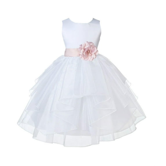 Ekidsbridal Satin Shimmering Organza White Flower Girl Dress Junior Pageant Wedding Bridesmaid Pretty Princess Christening Gown 4613S 4