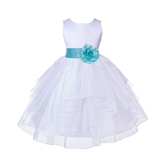 Ekidsbridal Satin Shimmering Organza White Flower Girl Dress Junior Pageant Wedding Bridesmaid Pretty Princess Christening Gown 4613S 6