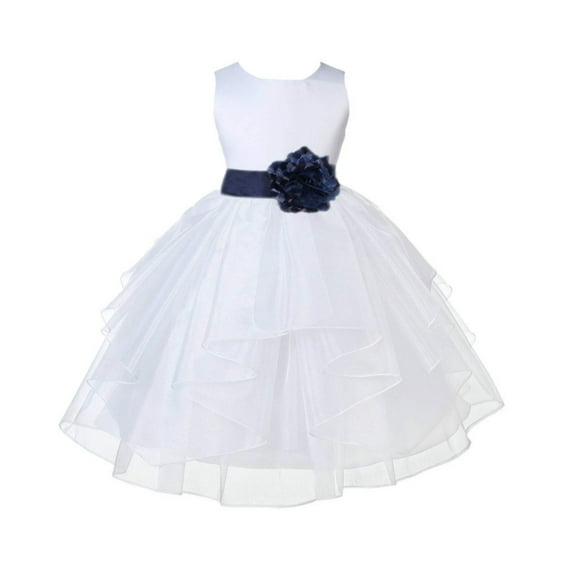 Ekidsbridal Satin Shimmering Organza White Flower Girl Dress Junior Pageant Wedding Bridesmaid Pretty Princess Christening Gown 4613S M