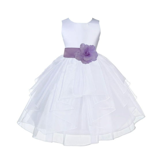 Ekidsbridal Satin Shimmering Organza White Flower Girl Dress Junior Pageant Wedding Bridesmaid Pretty Princess Christening Gown 4613S M