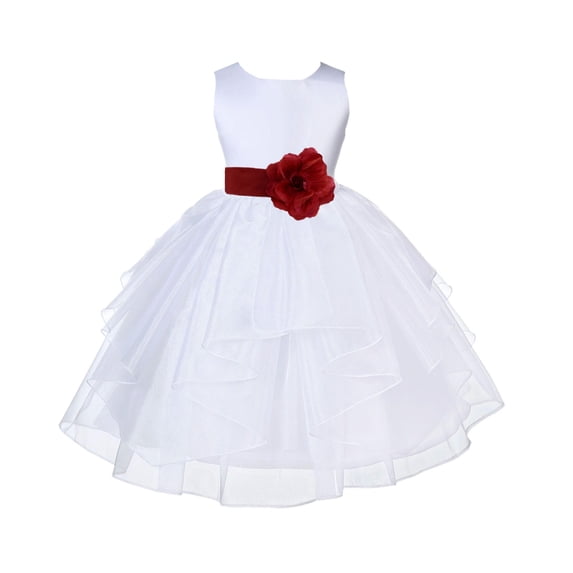 Ekidsbridal White Apple Red Shimmering Organza Flower Girl Dresses for Toddlers Wedding Beauty Pageant Communion Baptism Gown 4613S M