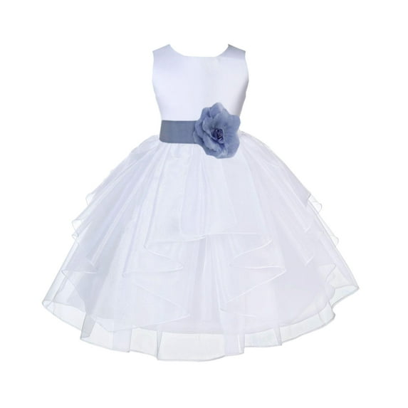Ekidsbridal White Bluebird Shimmering Organza Flower Girl Dresses for Toddlers Wedding Beauty Pageant Communion Baptism Gown 4613S M
