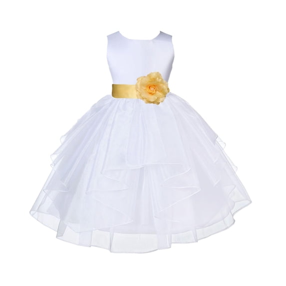 Ekidsbridal Satin Shimmering Organza White Flower Girl Dress Junior Pageant Wedding Bridesmaid Pretty Princess Christening Gown 4613S S